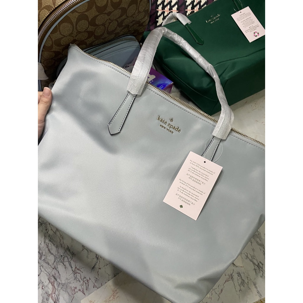 AUTHENTIC/ORIGINAL KateSpde KS Kitt Large Tote Nylon Bag in Avalon Light Blue