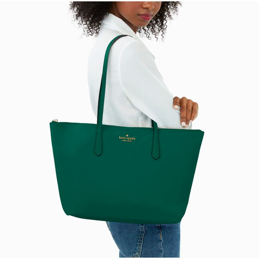 AUTHENTIC/ORIGINAL KateSpde KS Kitt Large Nylon Tote Bag in Deep Jade/Green