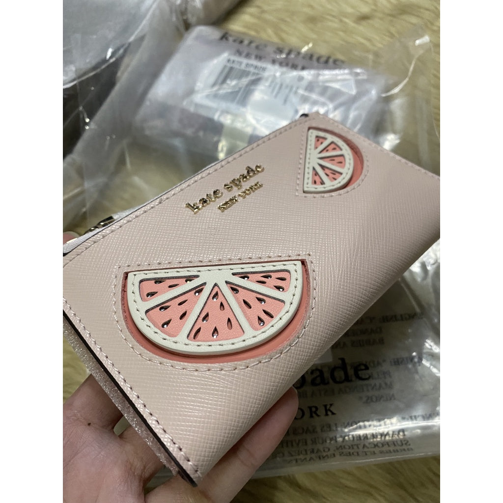 AUTHENTIC/ORIGINAL KateSpade KS Retail Tini Embellished Small Slim Bifold Wallet Watermelon Pink