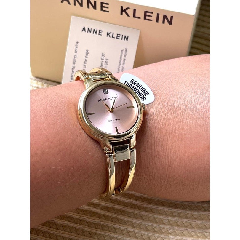 AUTHENTIC/ORIGINAL Anne Klein Women's Genuine Diamond Dial Bangle Watch AK/2626PKGB